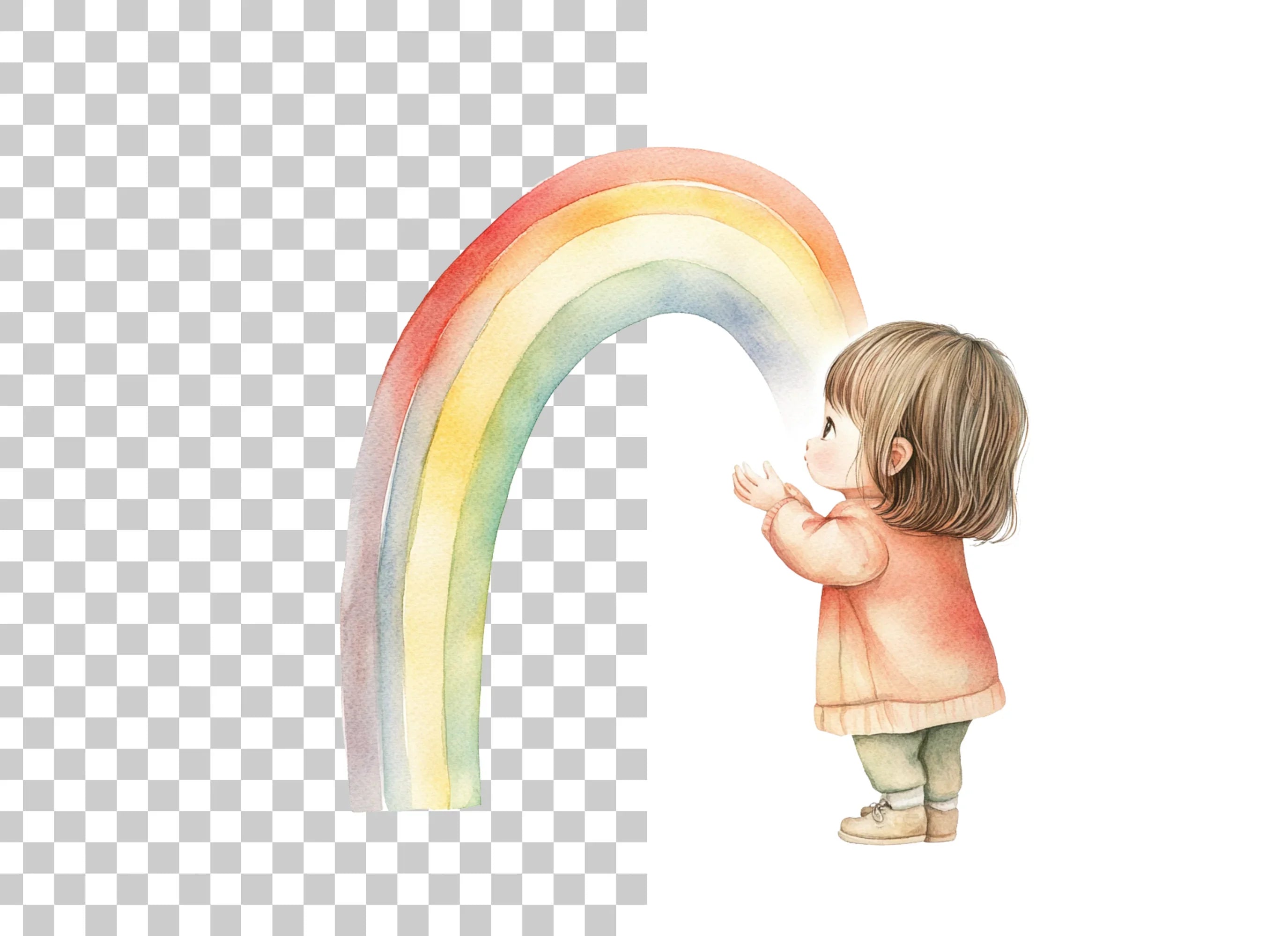 Girls Looking at Rainbow Clipart Bundle