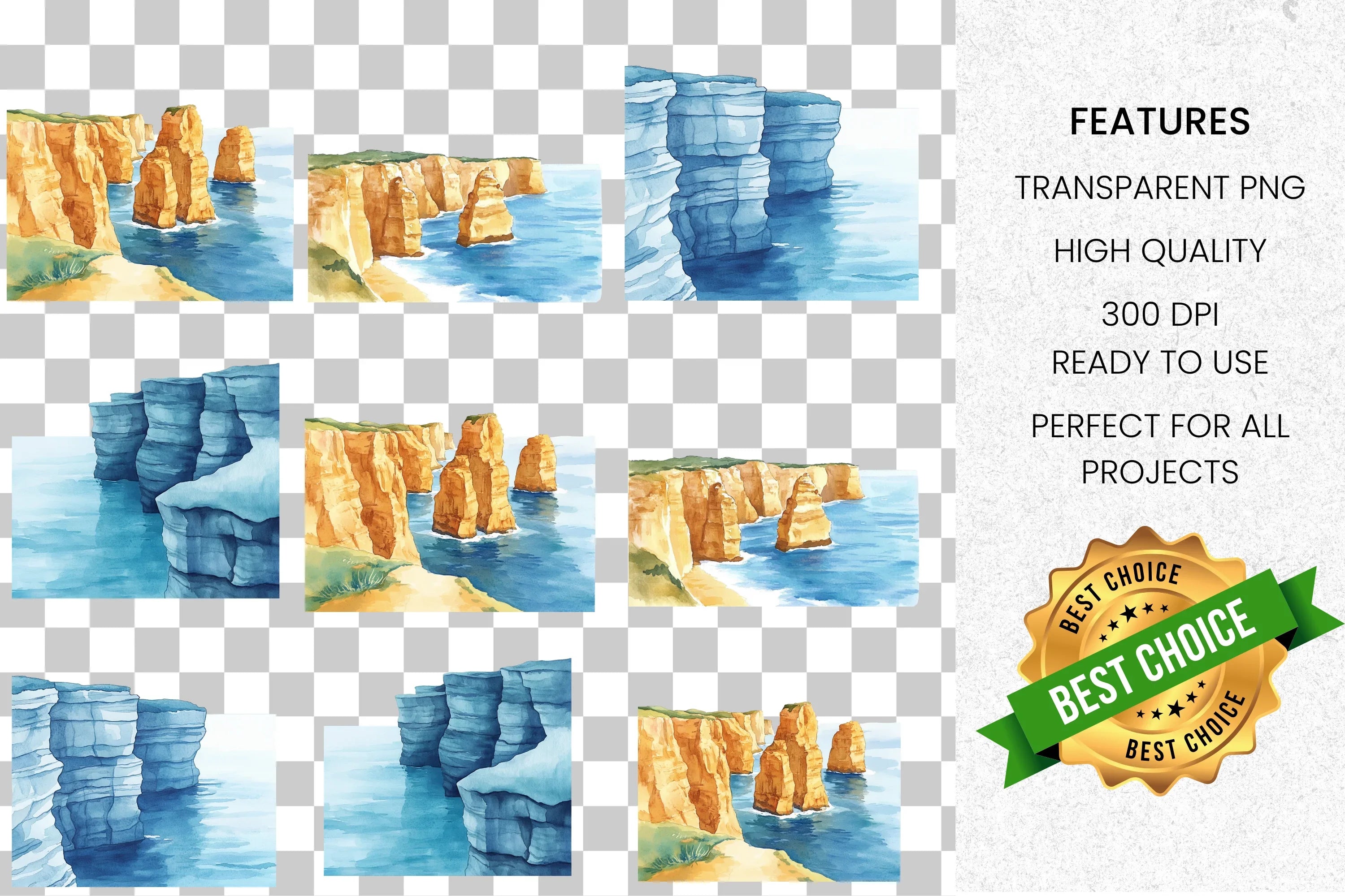 Ocean Cliffs Clipart Bundle