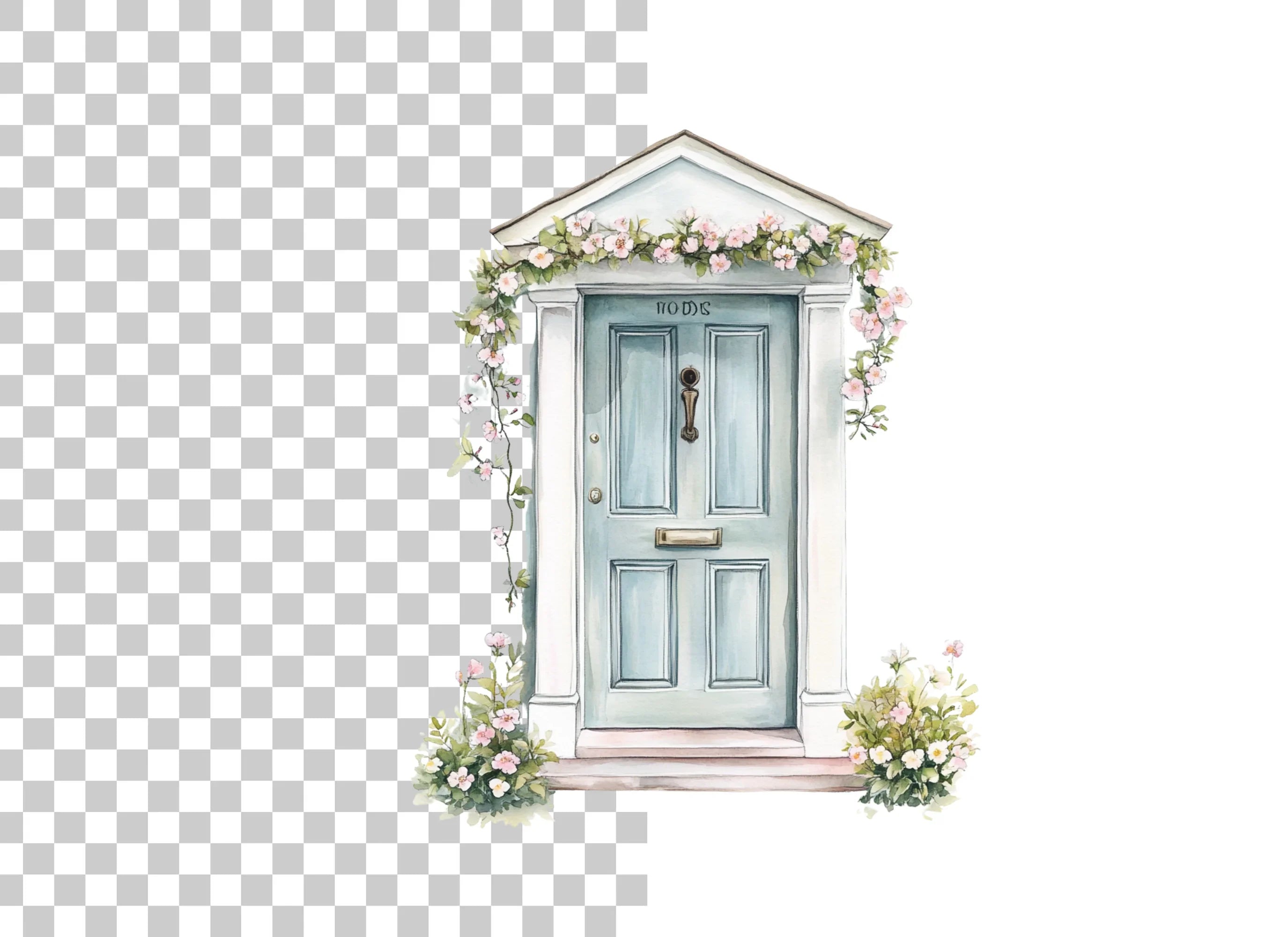 Charming Blue Door with Floral Decor Clipart Bundle