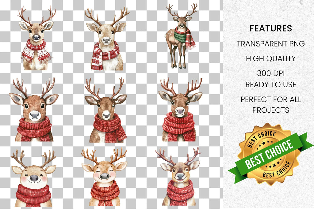 Adorable Reindeer Christmas Clipart Bundle