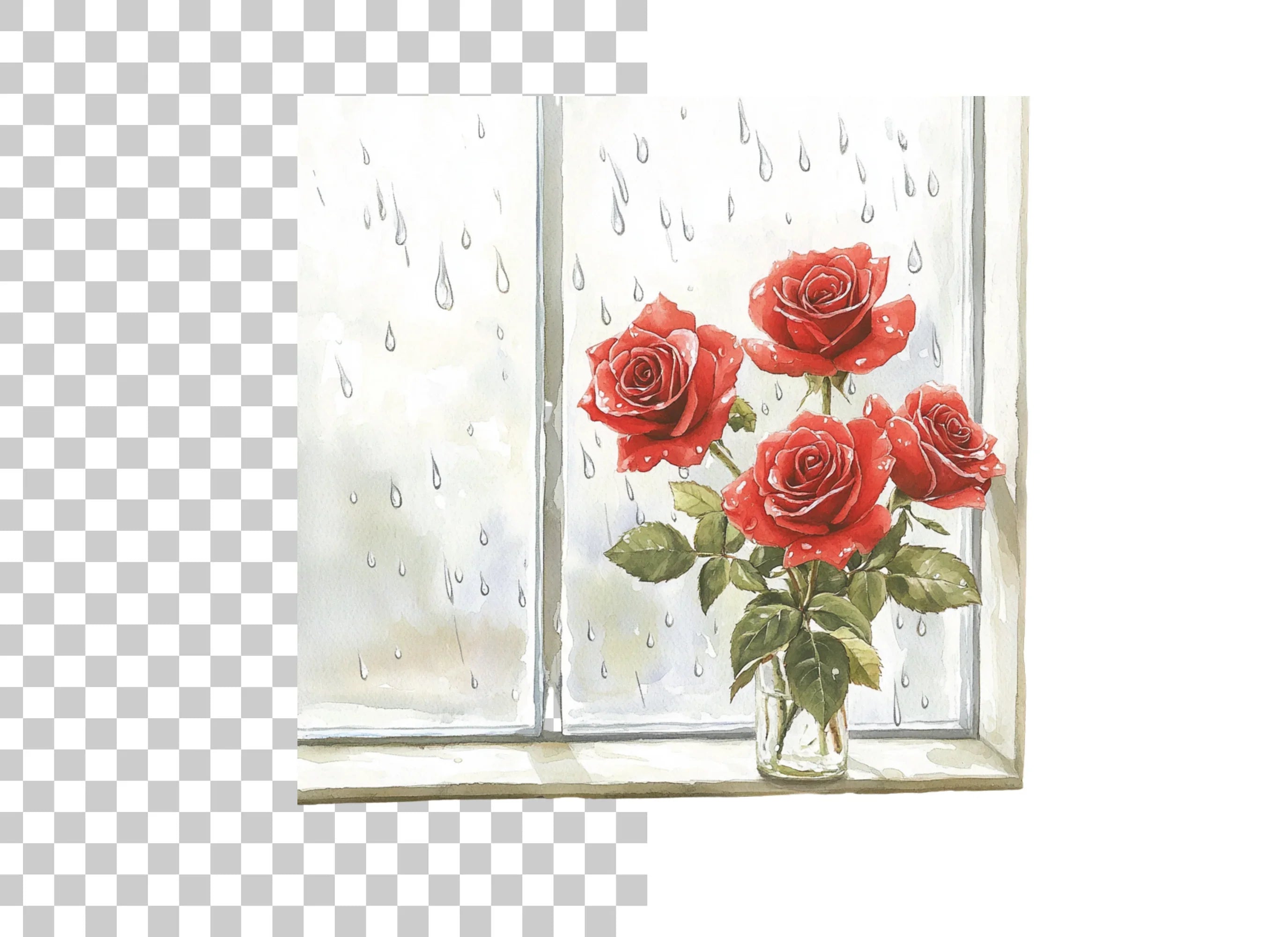 Red Roses by Rainy Window Clipart Bundle