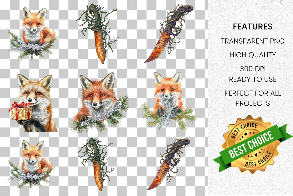 Fox and Forest Elements Clipart Bundle