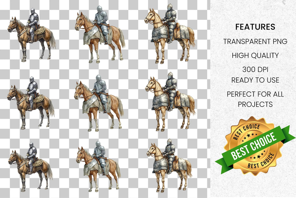 Medieval Knight on Horseback Clipart Bundle