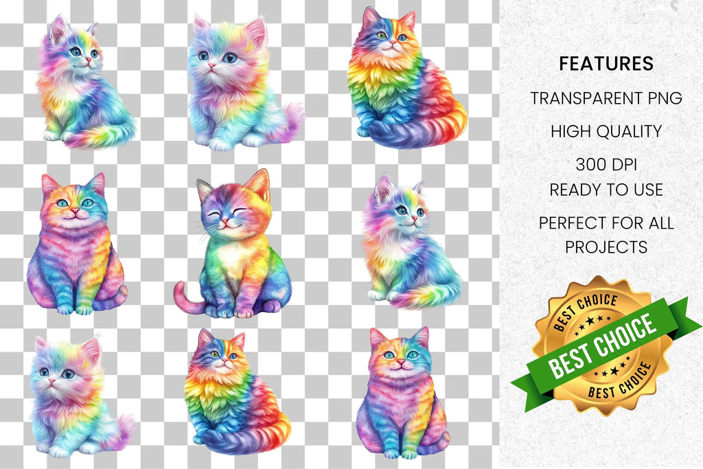 Vibrant Rainbow Kitten Clipart Bundle