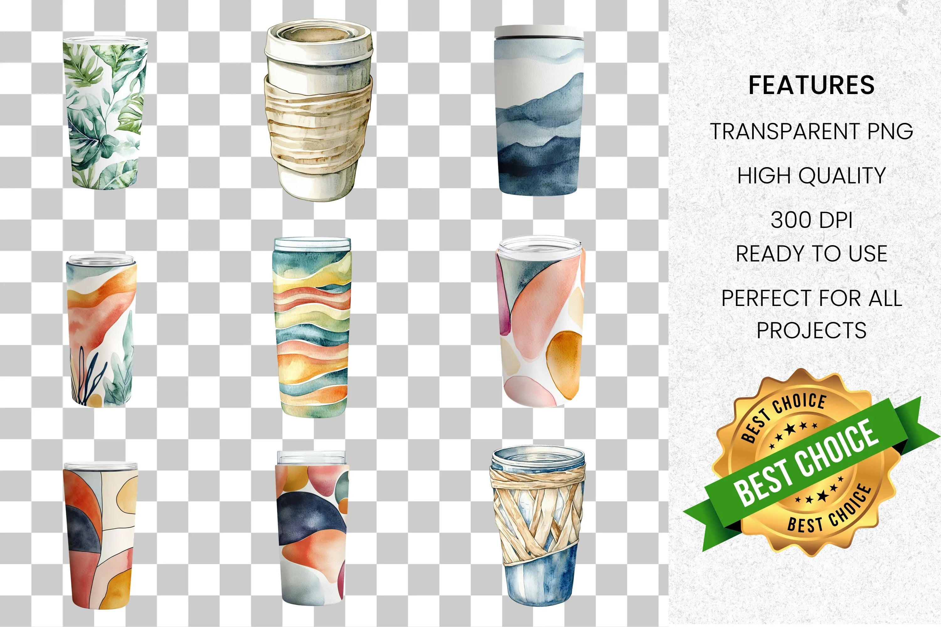 Abstract Boho Tumbler Clipart Bundle