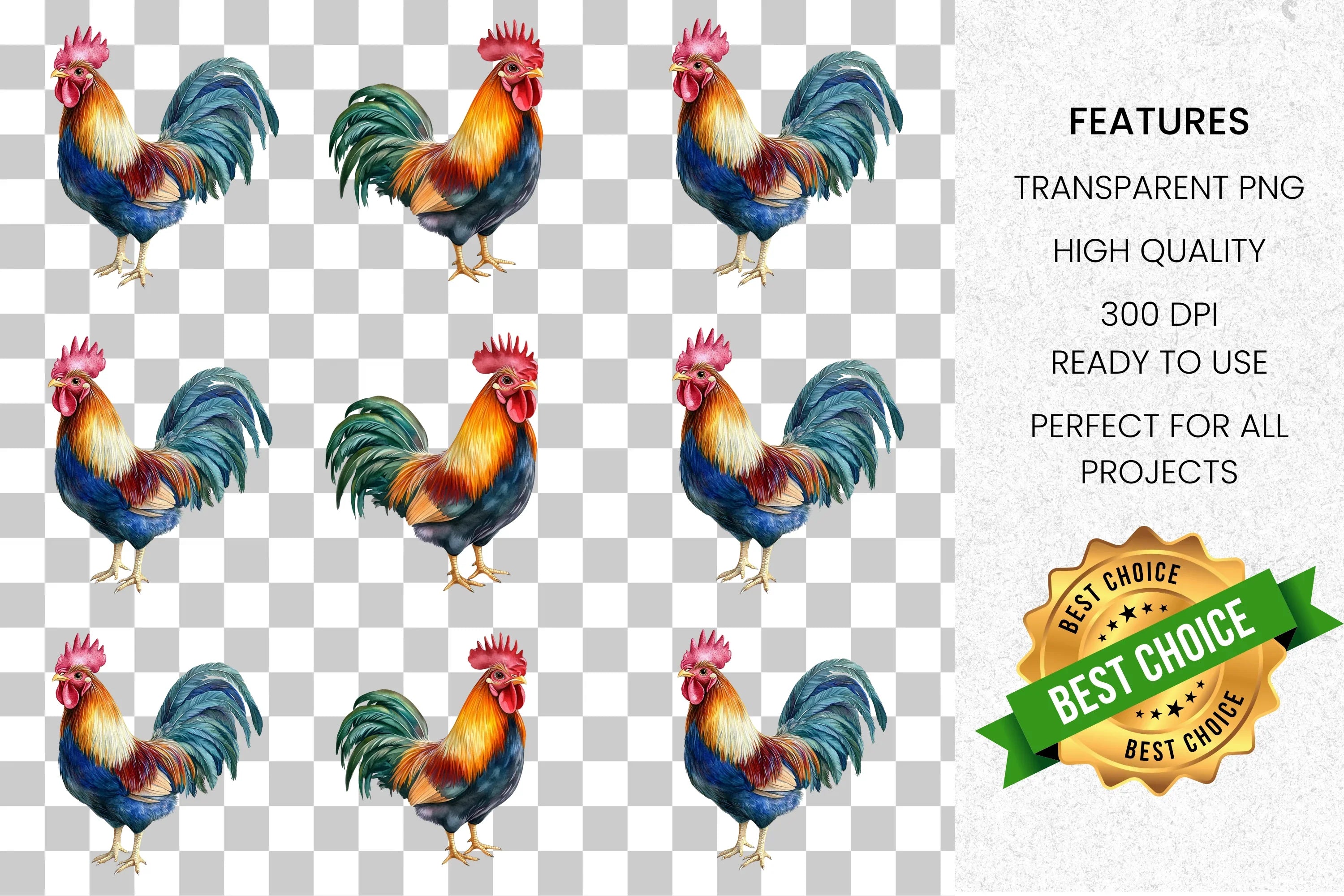 Vibrant Rooster Clipart Bundle