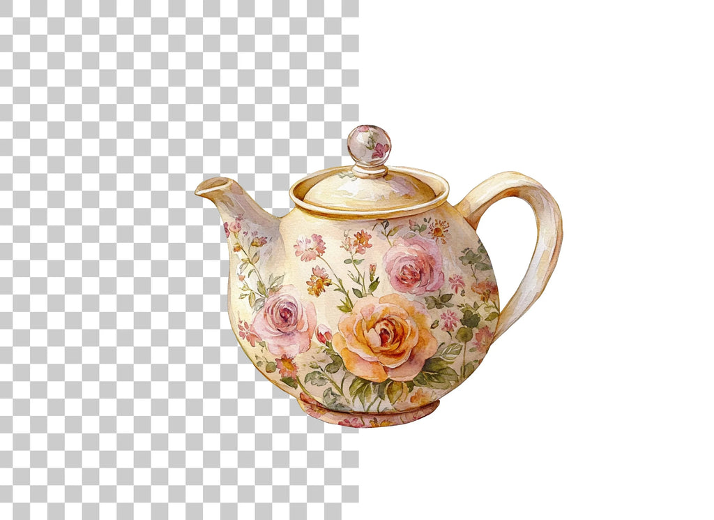Elegant Rose Teapot Clipart Bundle