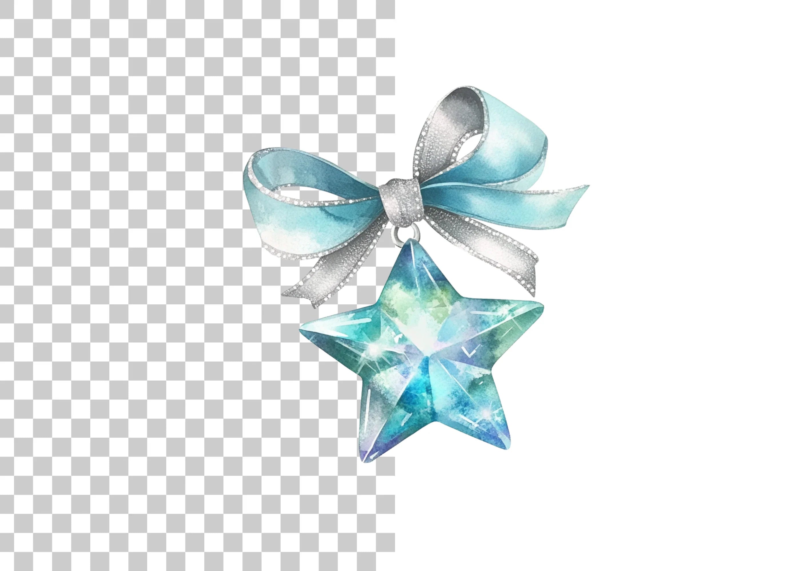 Blue Crystal Star Ribbons Clipart Bundle