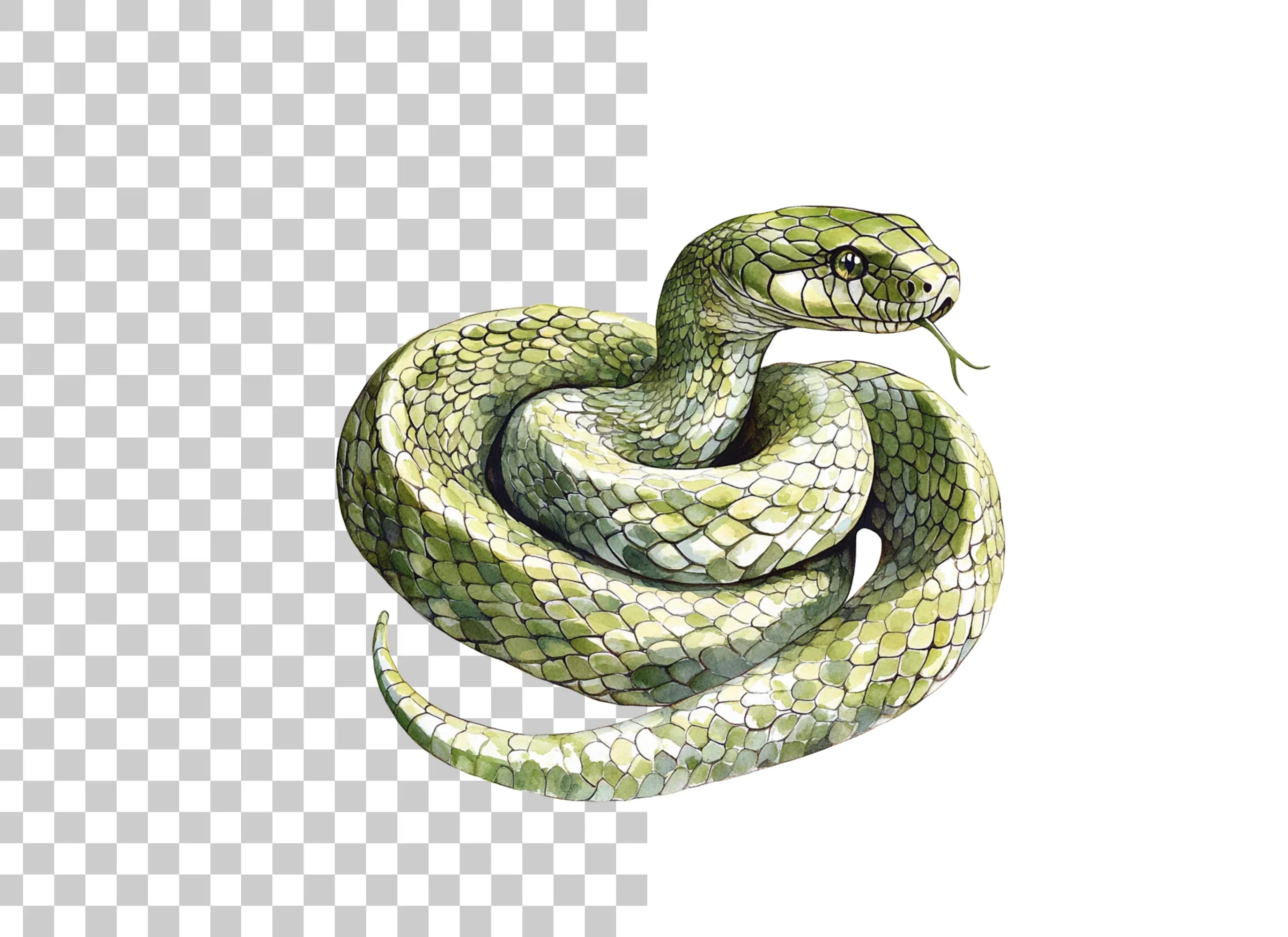 Realistic Green Snake Illustrations Clipart Bundle