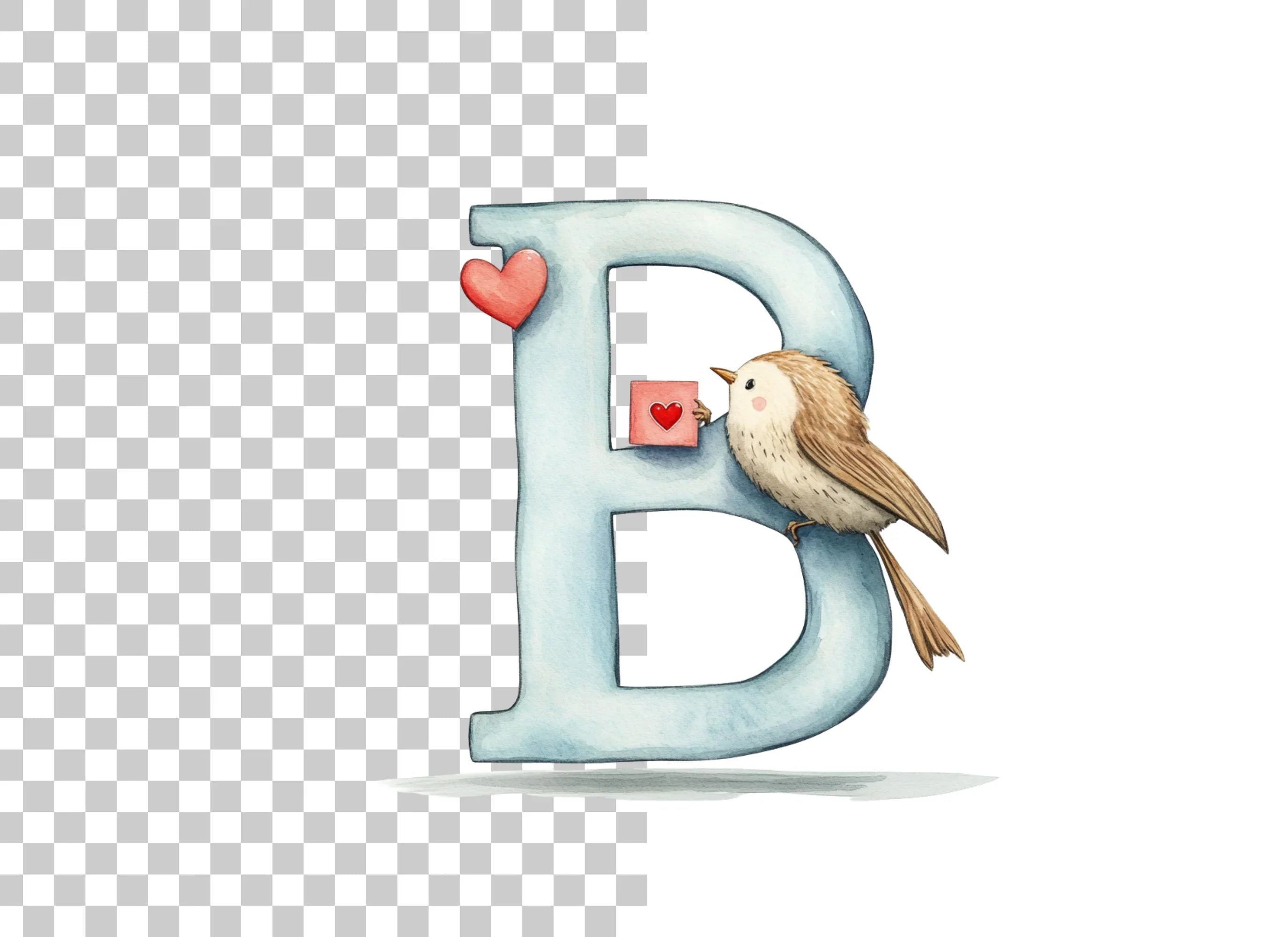 Cute Birds and Love Letter Alphabet Clipart Bundle