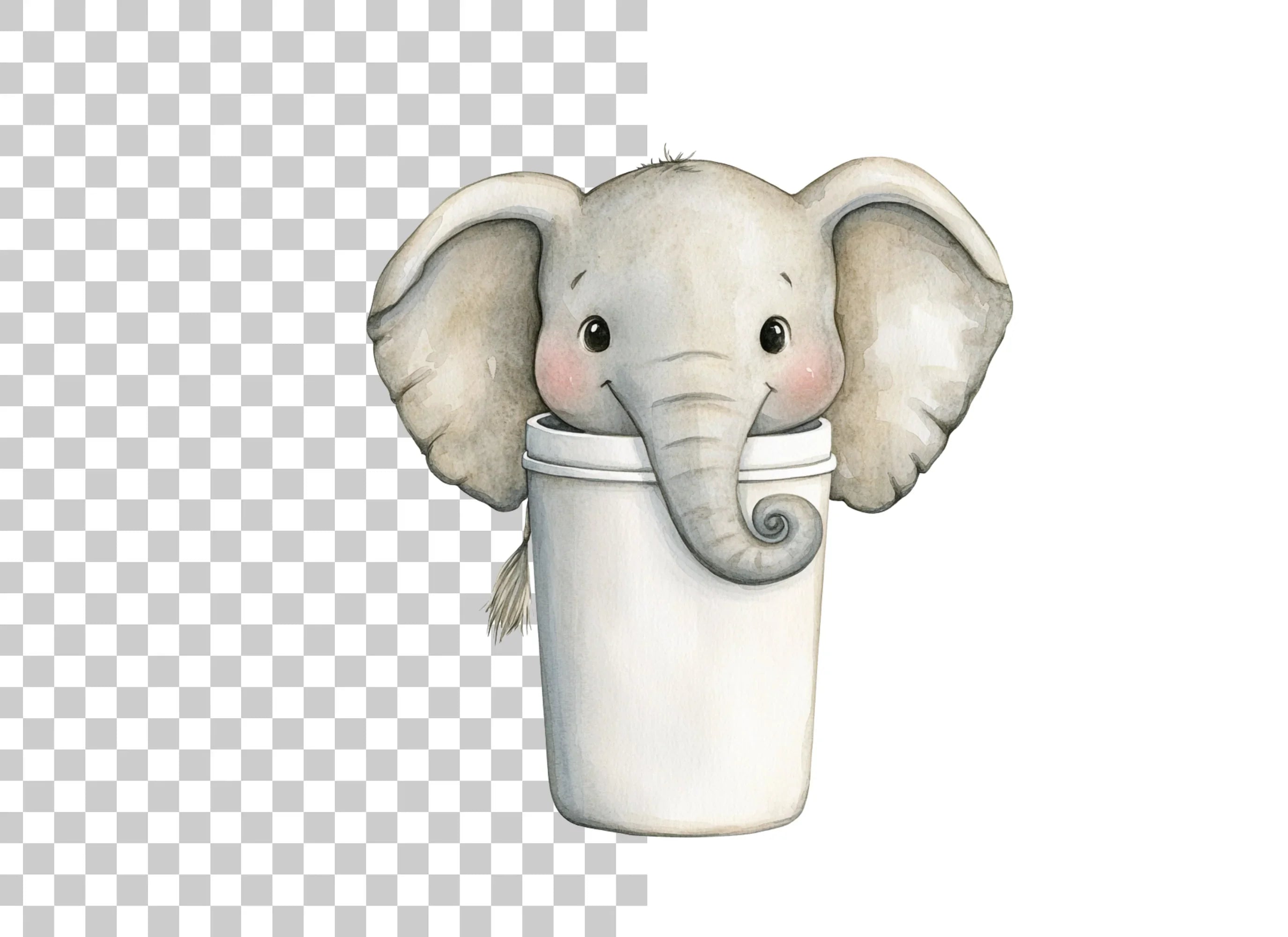 Cute Baby Elephant in Coffee Cup Clipart Bundle