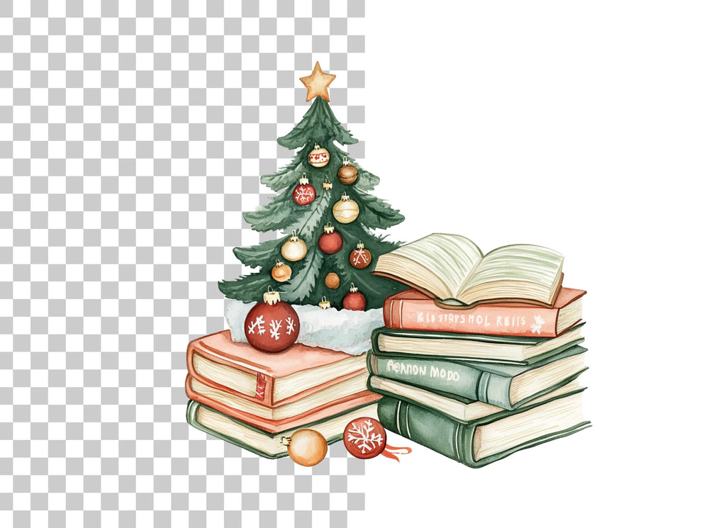 Christmas Tree and Books Clipart Bundle