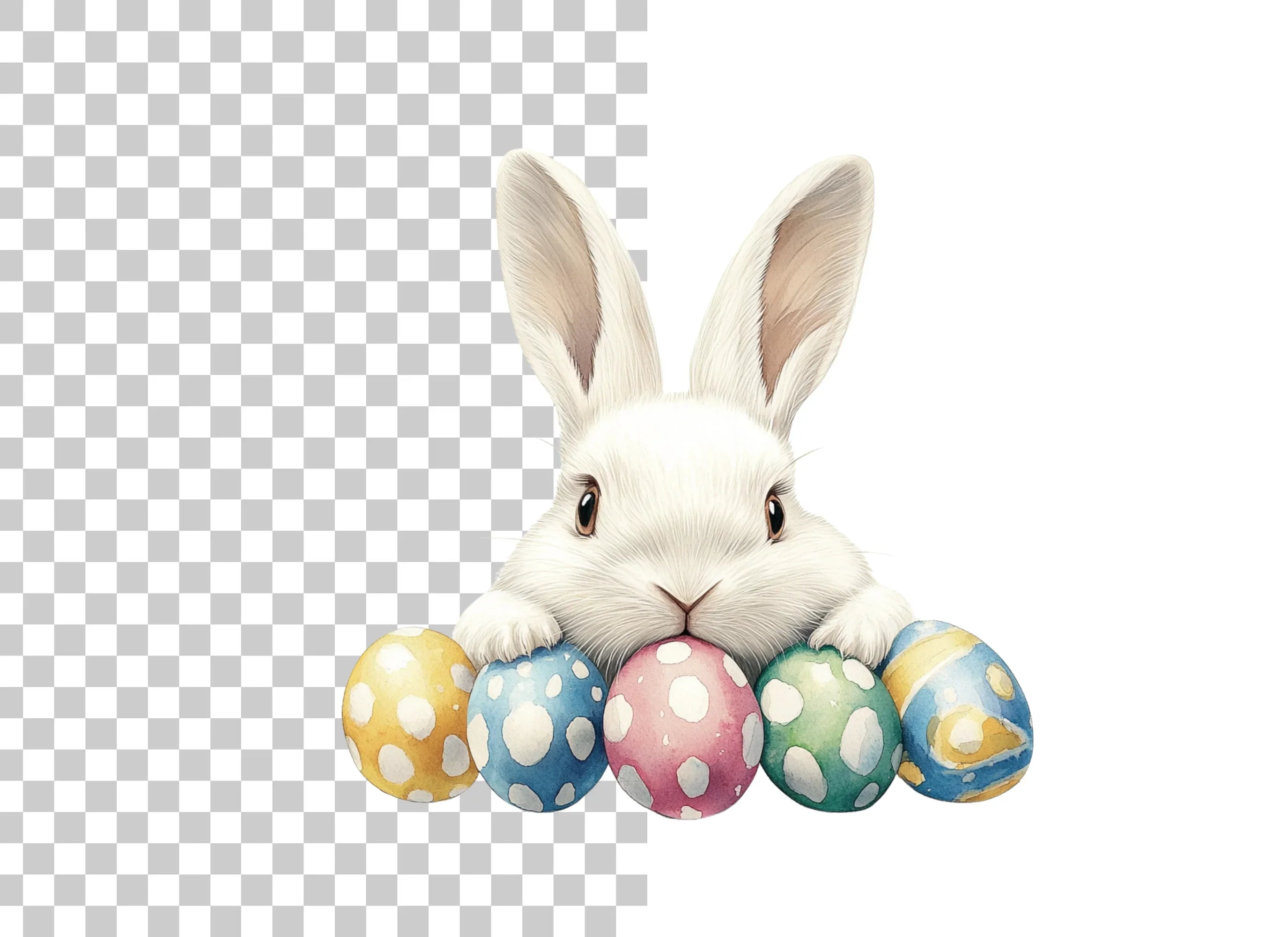 Cute White Easter Bunny Clipart Bundle