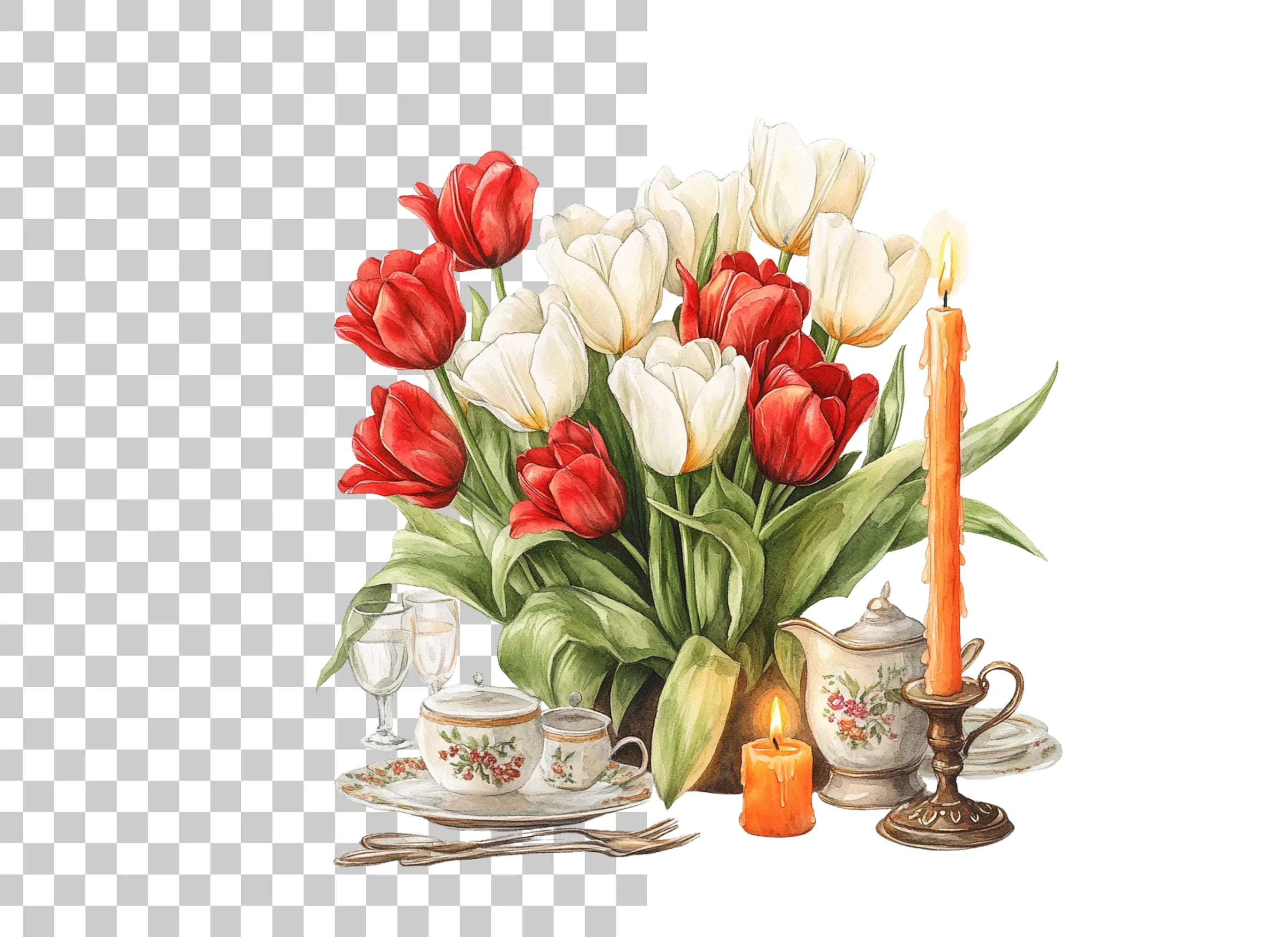 Elegant Tulip Candle Dinner Clipart Bundle