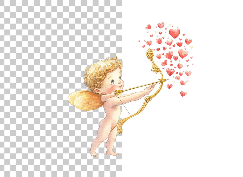 Charming Cupid Shooting Heart Arrows Clipart Bundle