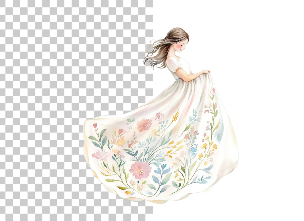 Flowing Floral Dress Clipart Bundle