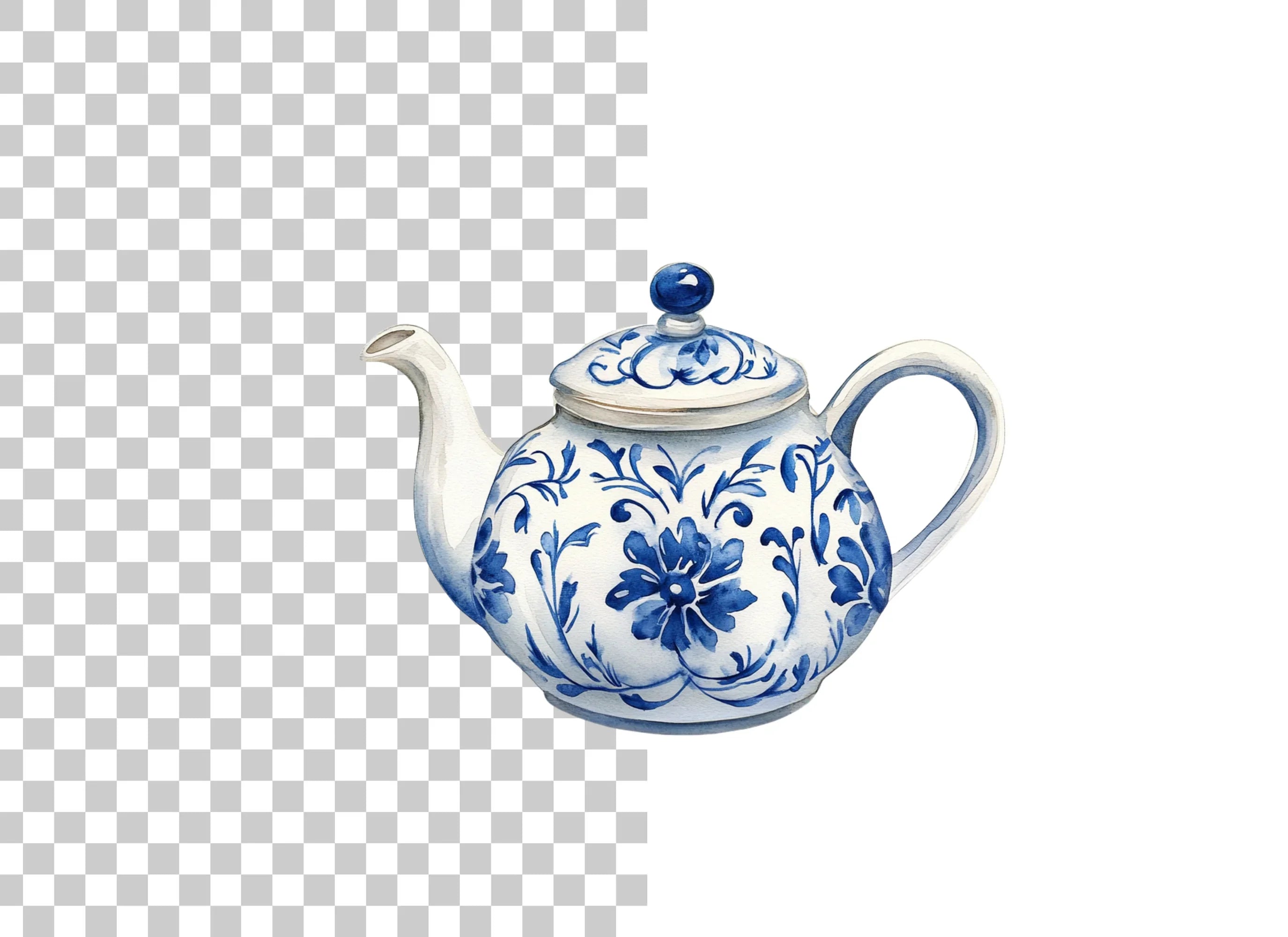 Blue and White Teapots Clipart Bundle