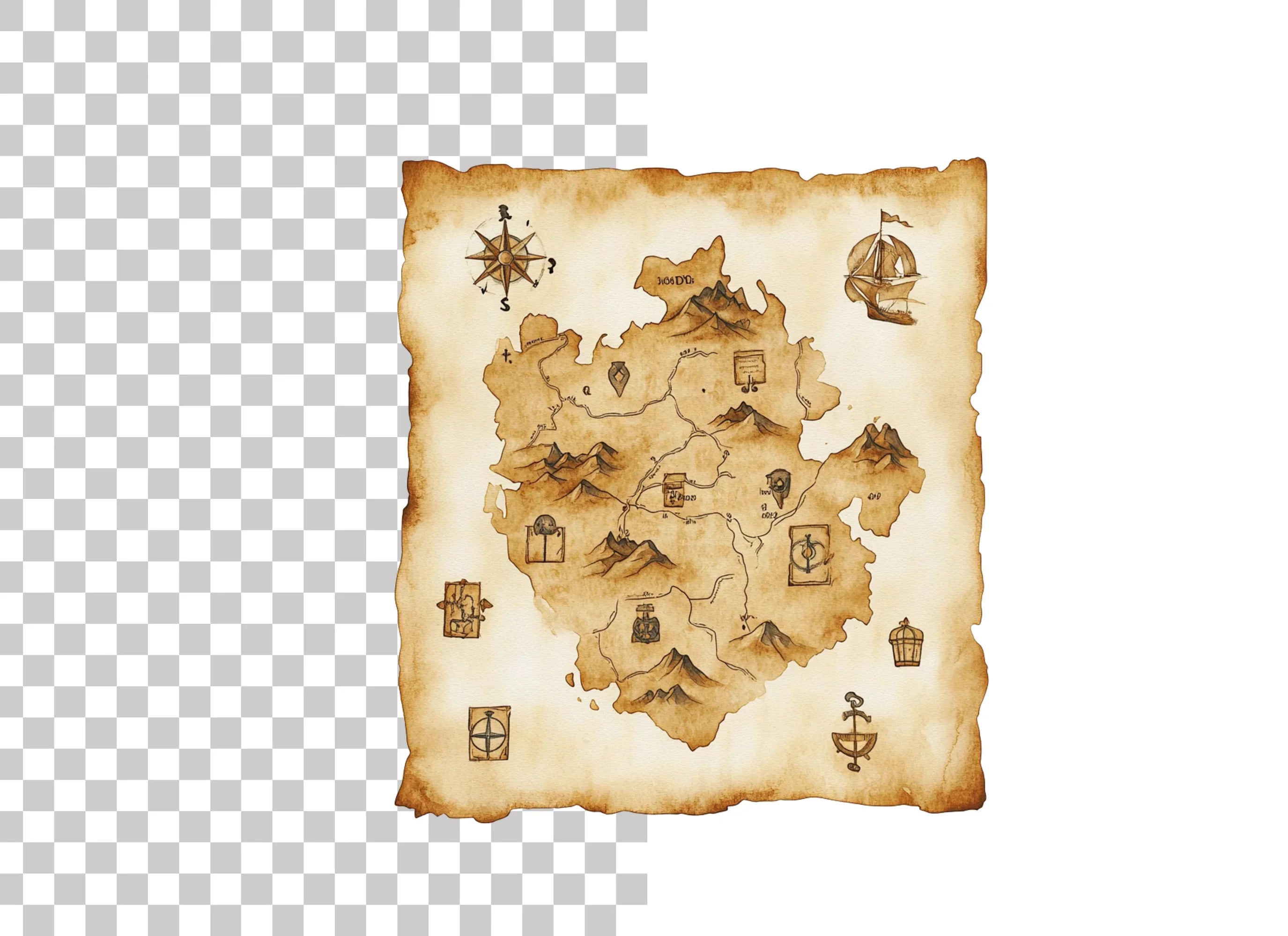 Fantasy Island Treasure Map Clipart Bundle