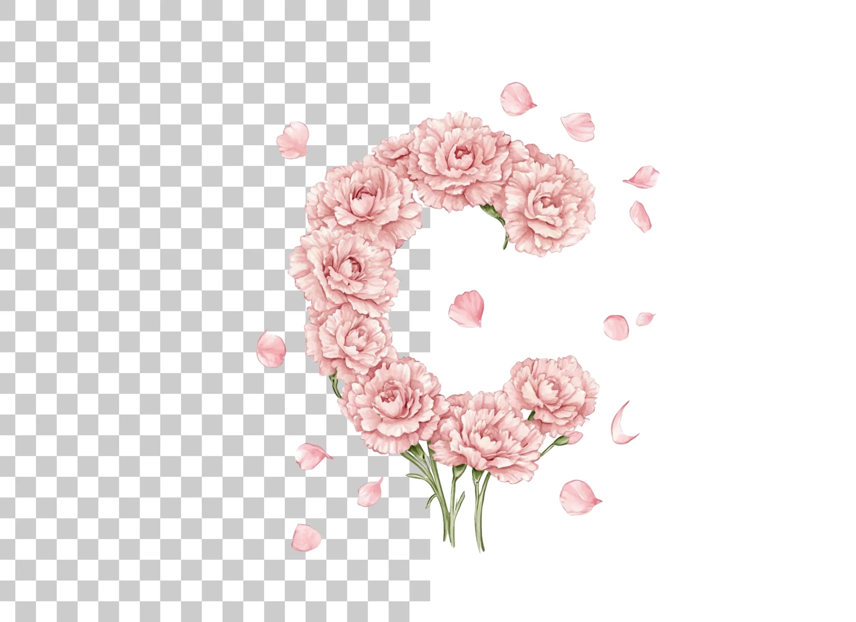 Pink Carnation Letter Clipart Bundle