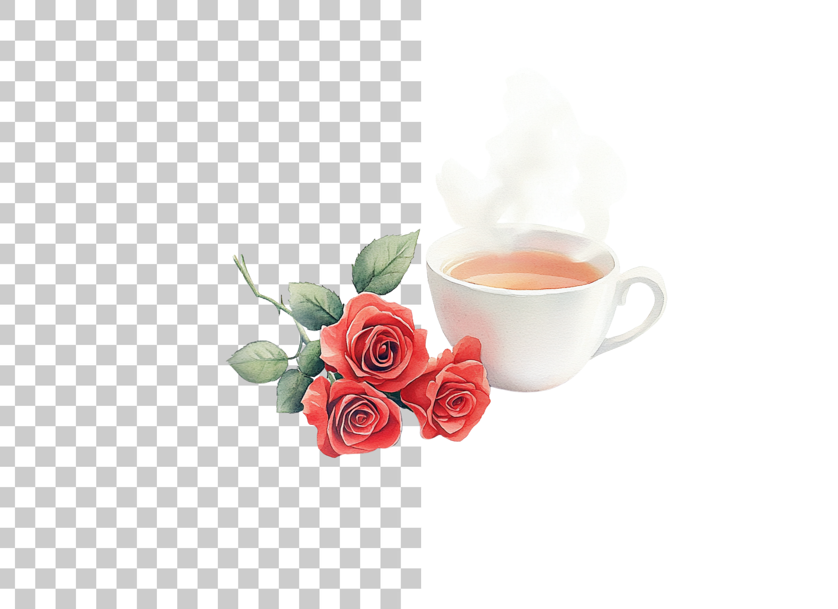 Elegant Tea Cup with Red Roses Clipart Bundle
