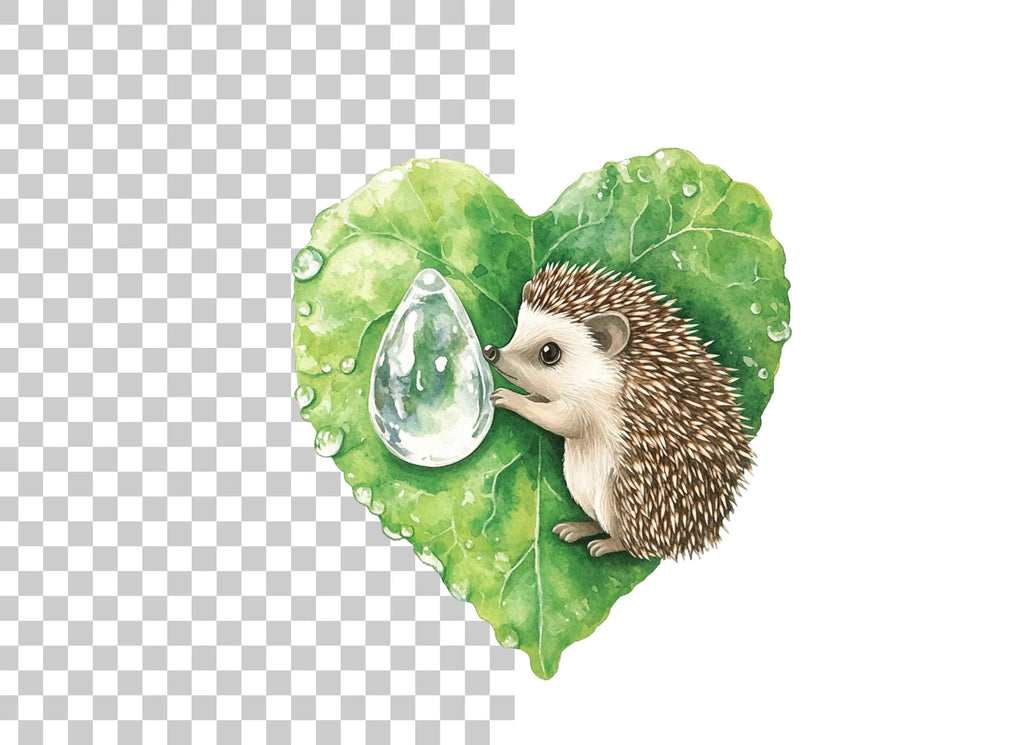 Cute Hedgehogs on Heart Leaves Clipart Bundle