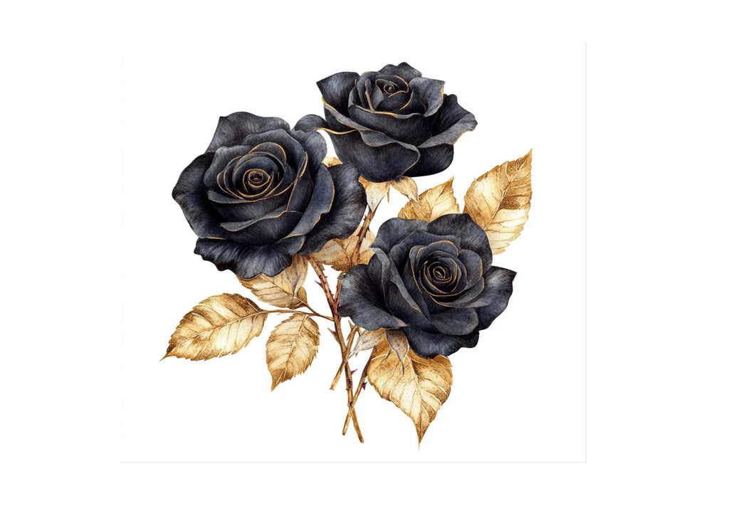 Elegant Black Roses with Gold Leaves Clipart Bundle