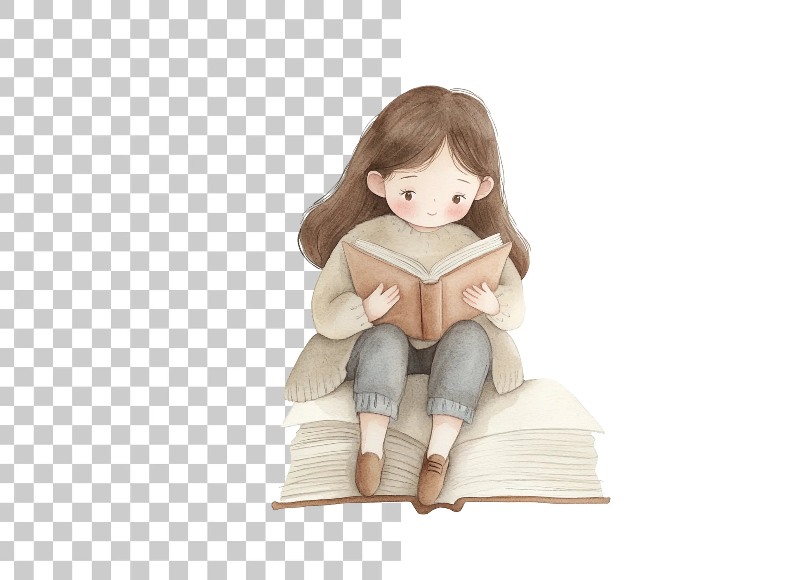 Cute Girl Reading Book Clipart Bundle