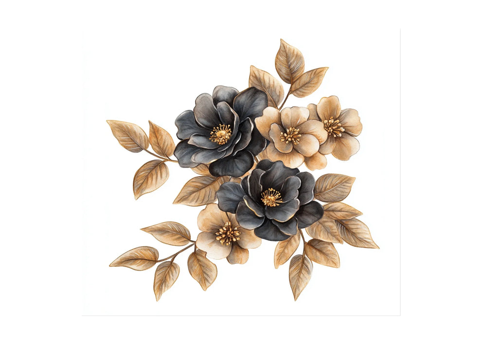 Vintage Black and Beige Flower Clipart Bundle