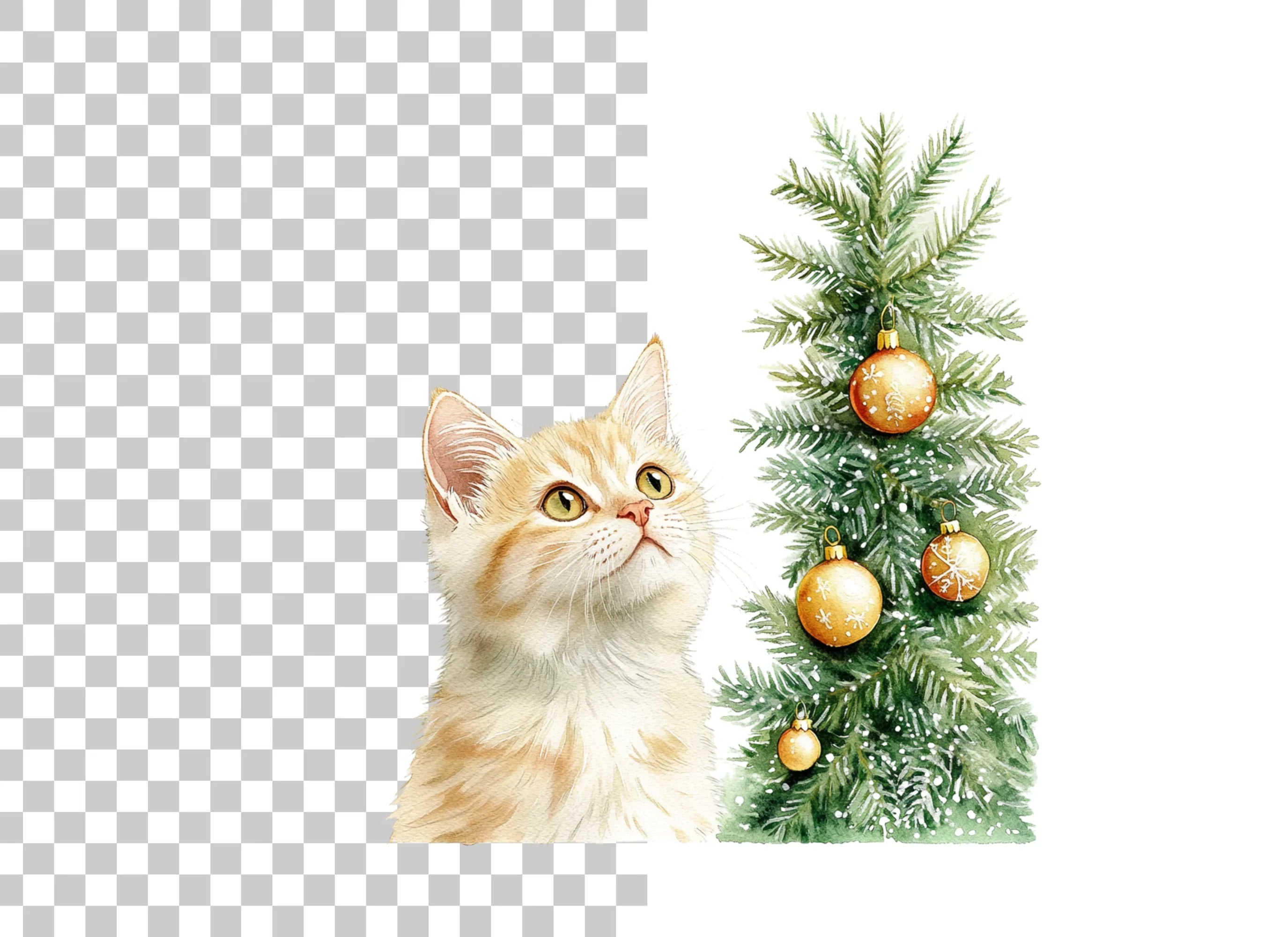 Christmas Cats with Festive Trees Clipart Bundle