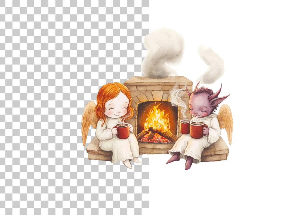 Angels and Demons by Fireplace Clipart Bundle