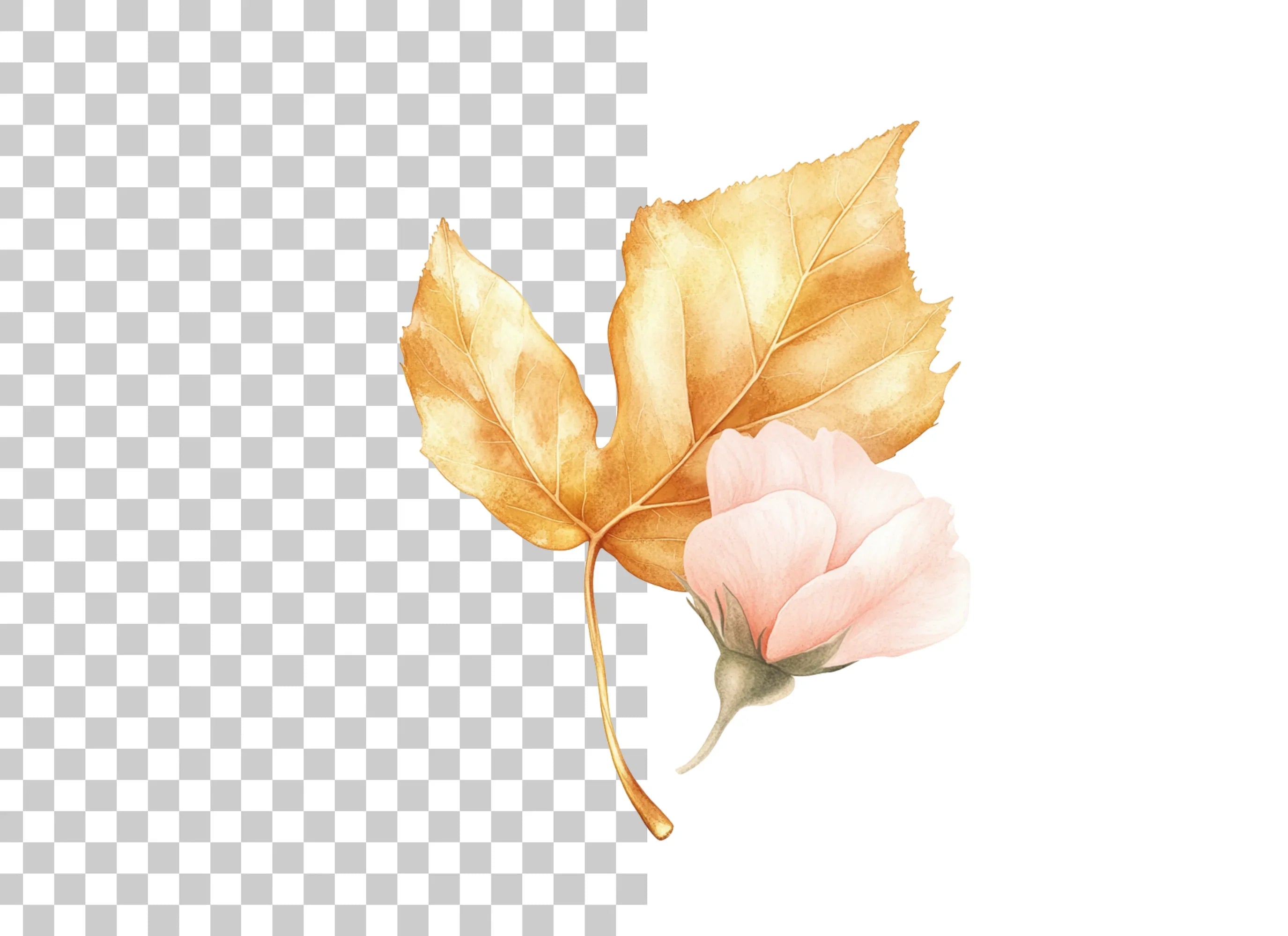 Golden Leaves and Pink Flowers Clipart Bundle