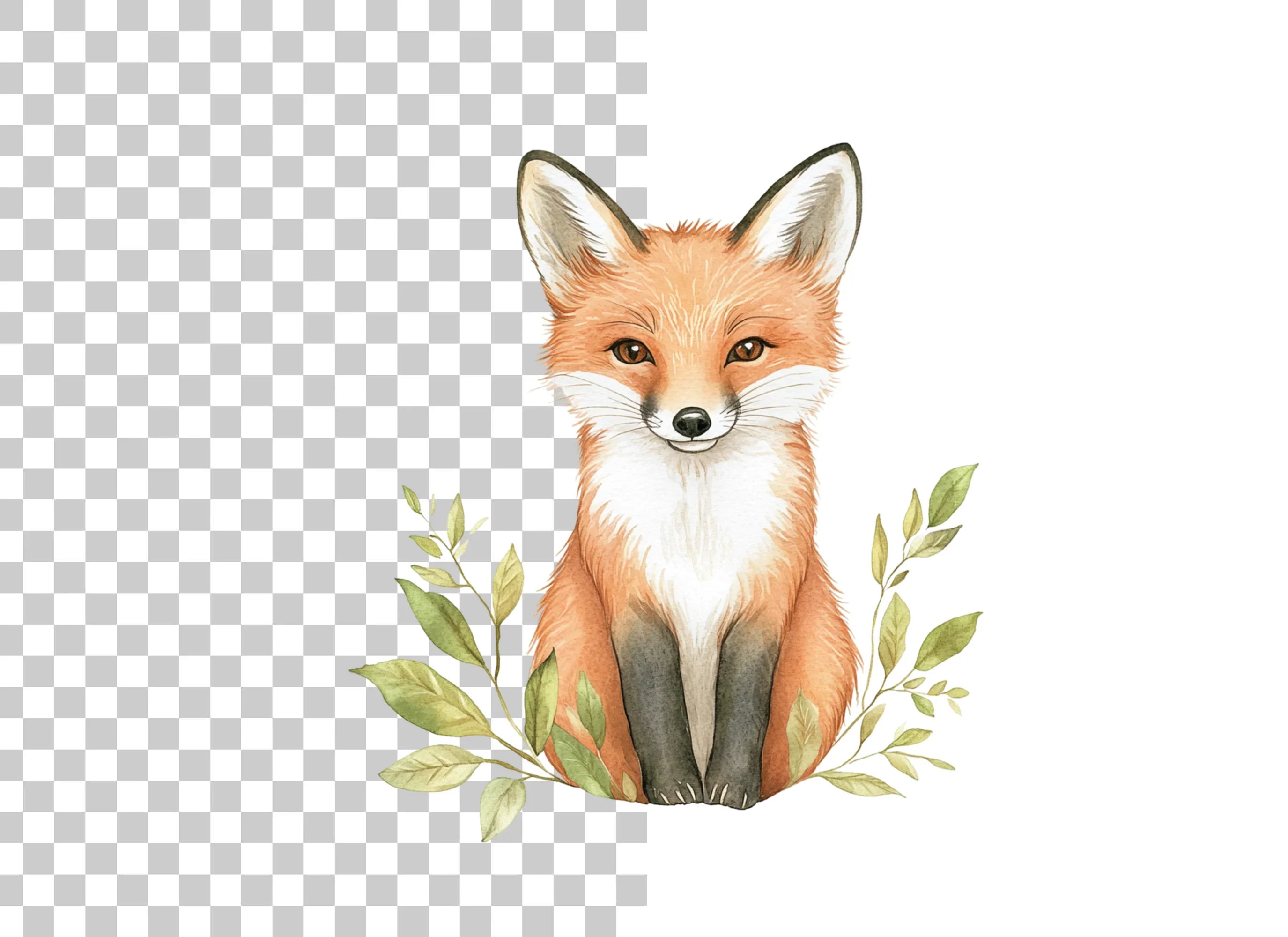 Cute Fox with Leaves Clipart Bundle