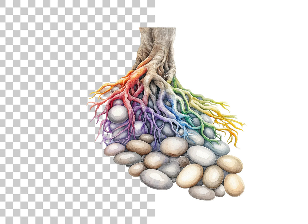 Rainbow Tree Roots and River Stones Clipart Bundle