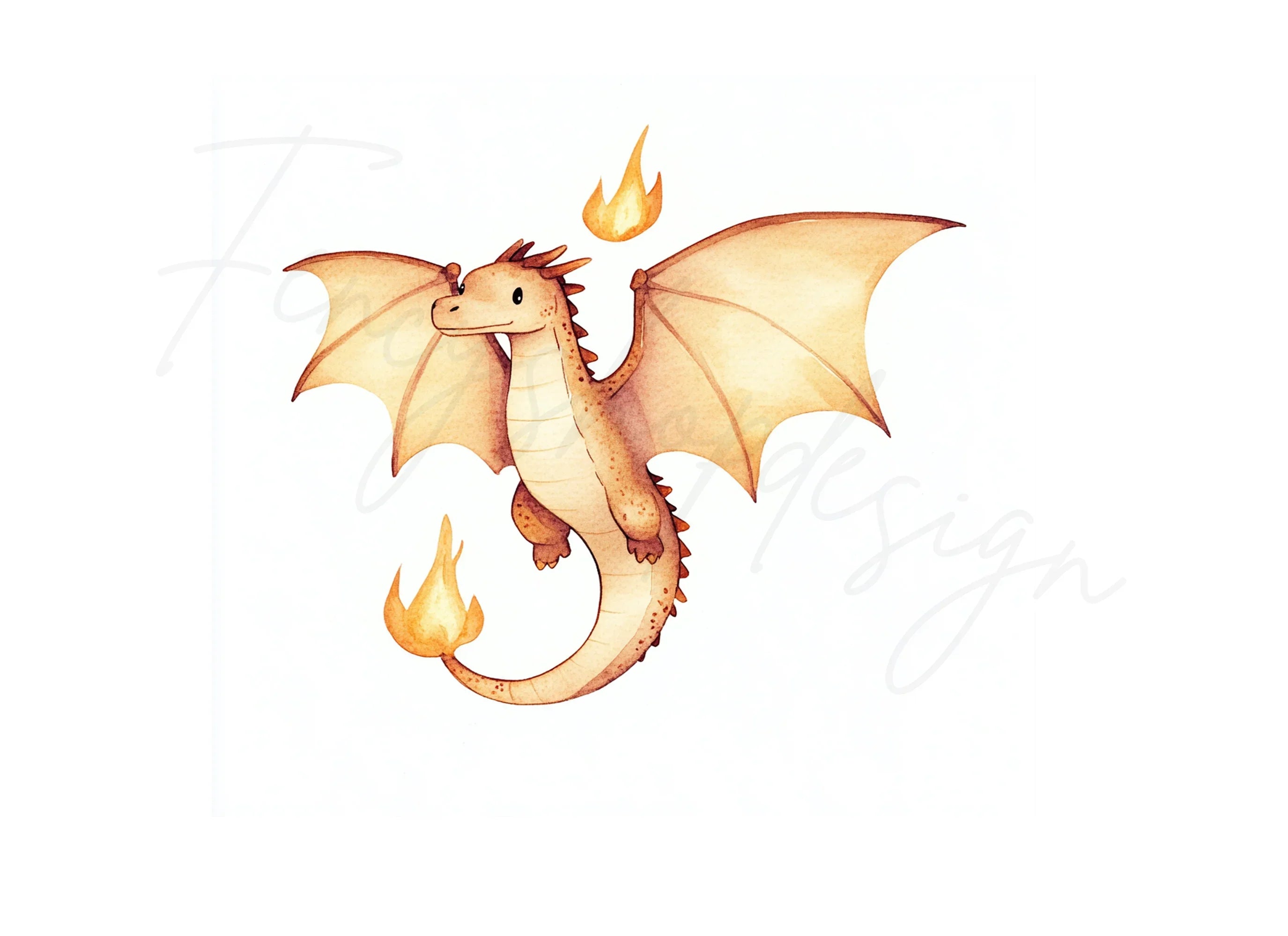 Cute Flying Fire Dragon Clipart Bundle