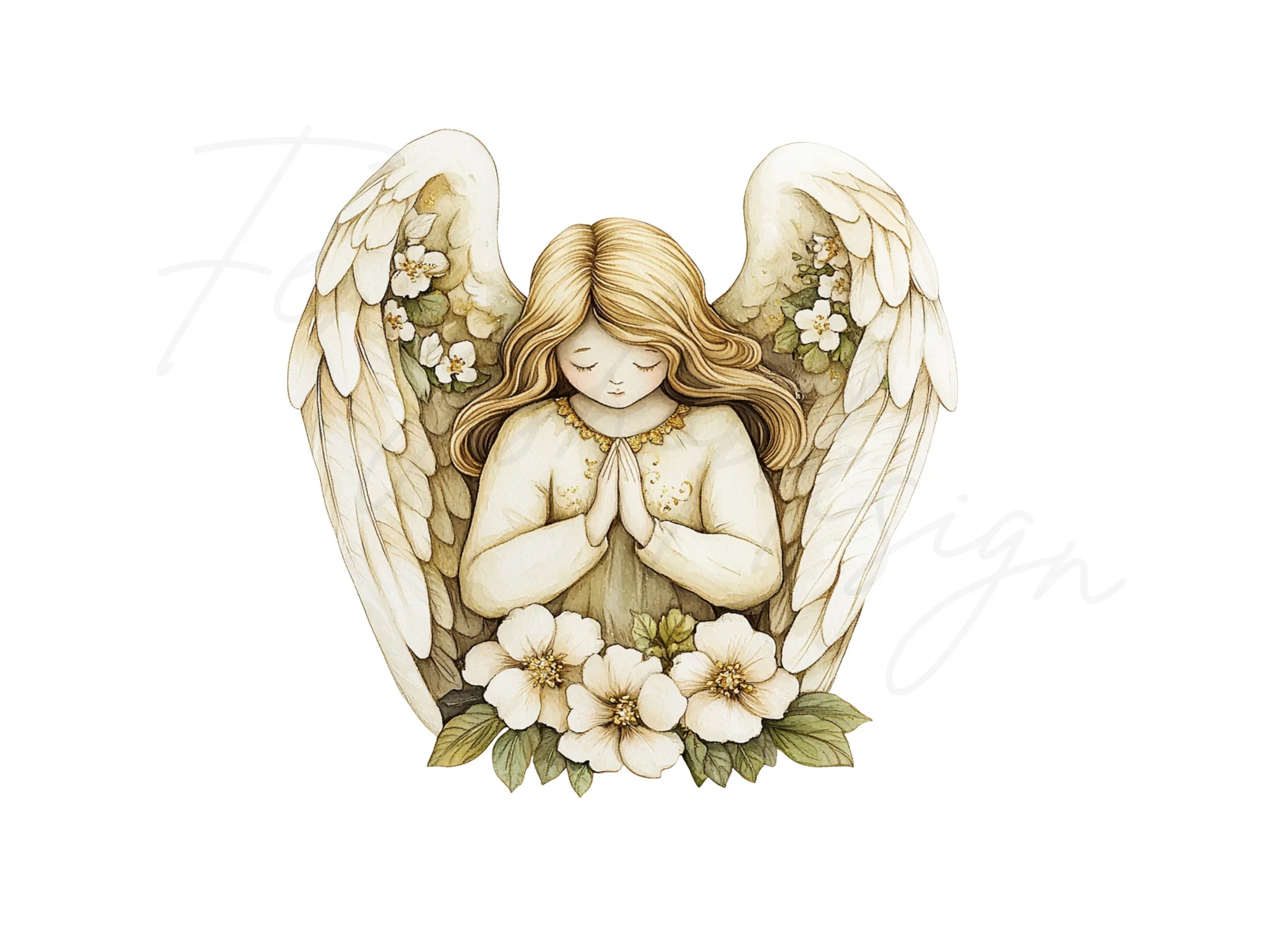 Sleeping Angel with Flowers Clipart Bundle