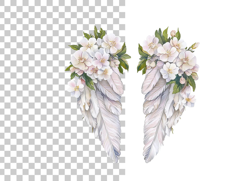 Elegant White Feather Angel Wings Clipart Bundle