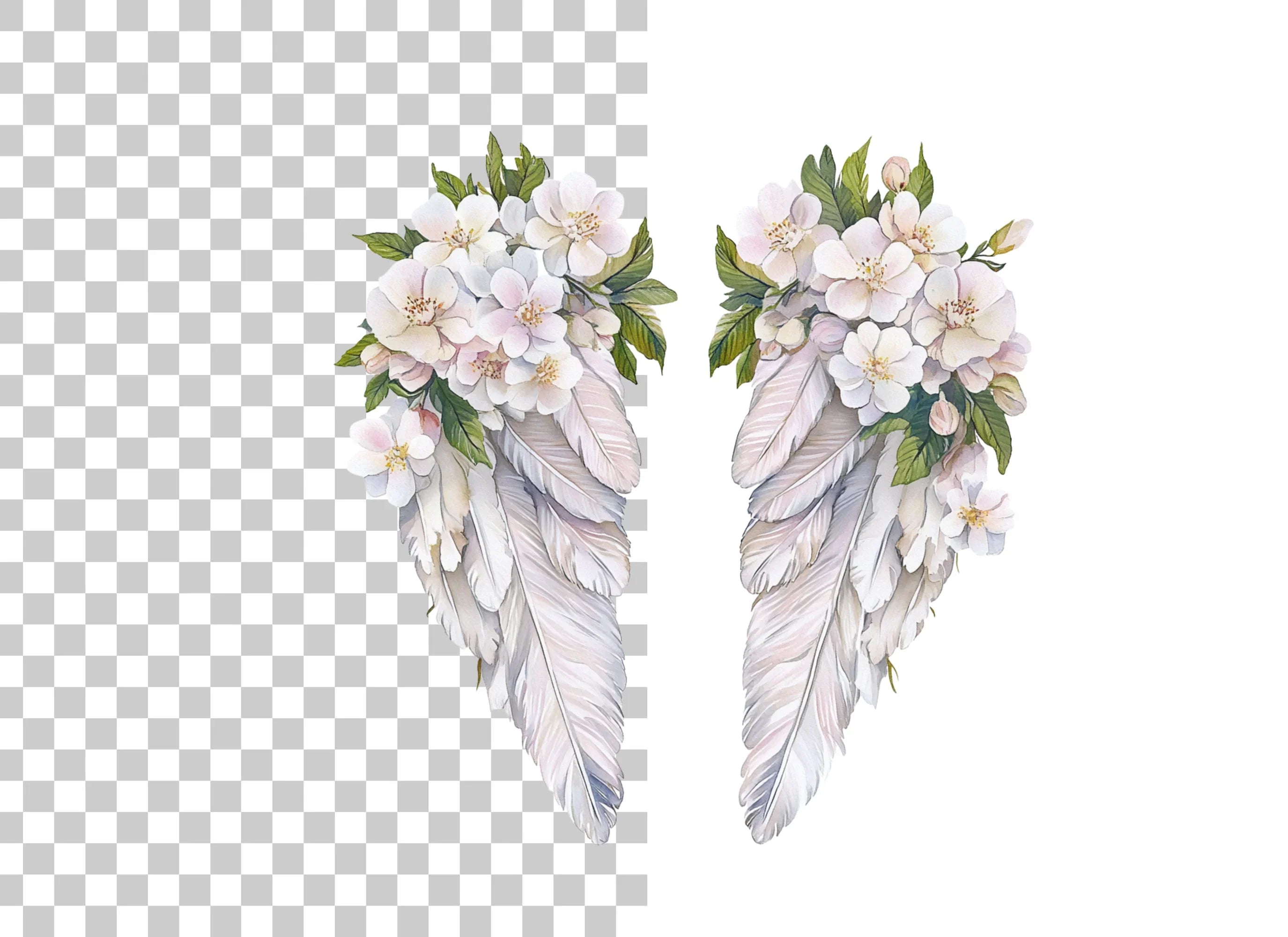 Elegant White Feather Angel Wings Clipart Bundle