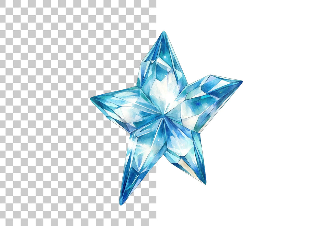 Sparkling Blue Crystal Star Clipart Bundle