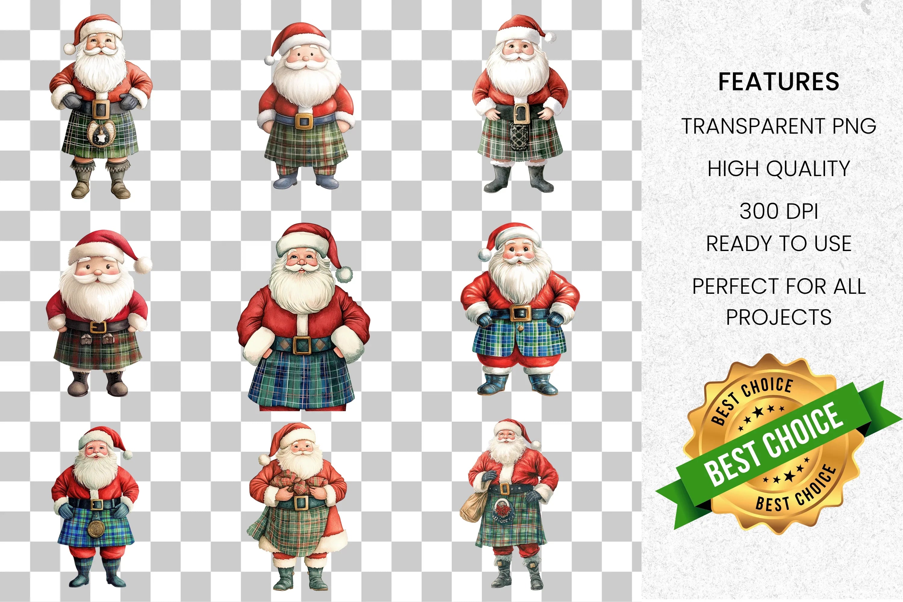 Scottish Kilt Santa Claus Clipart Bundle