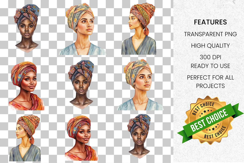 Diverse Women Turban Clipart Bundle