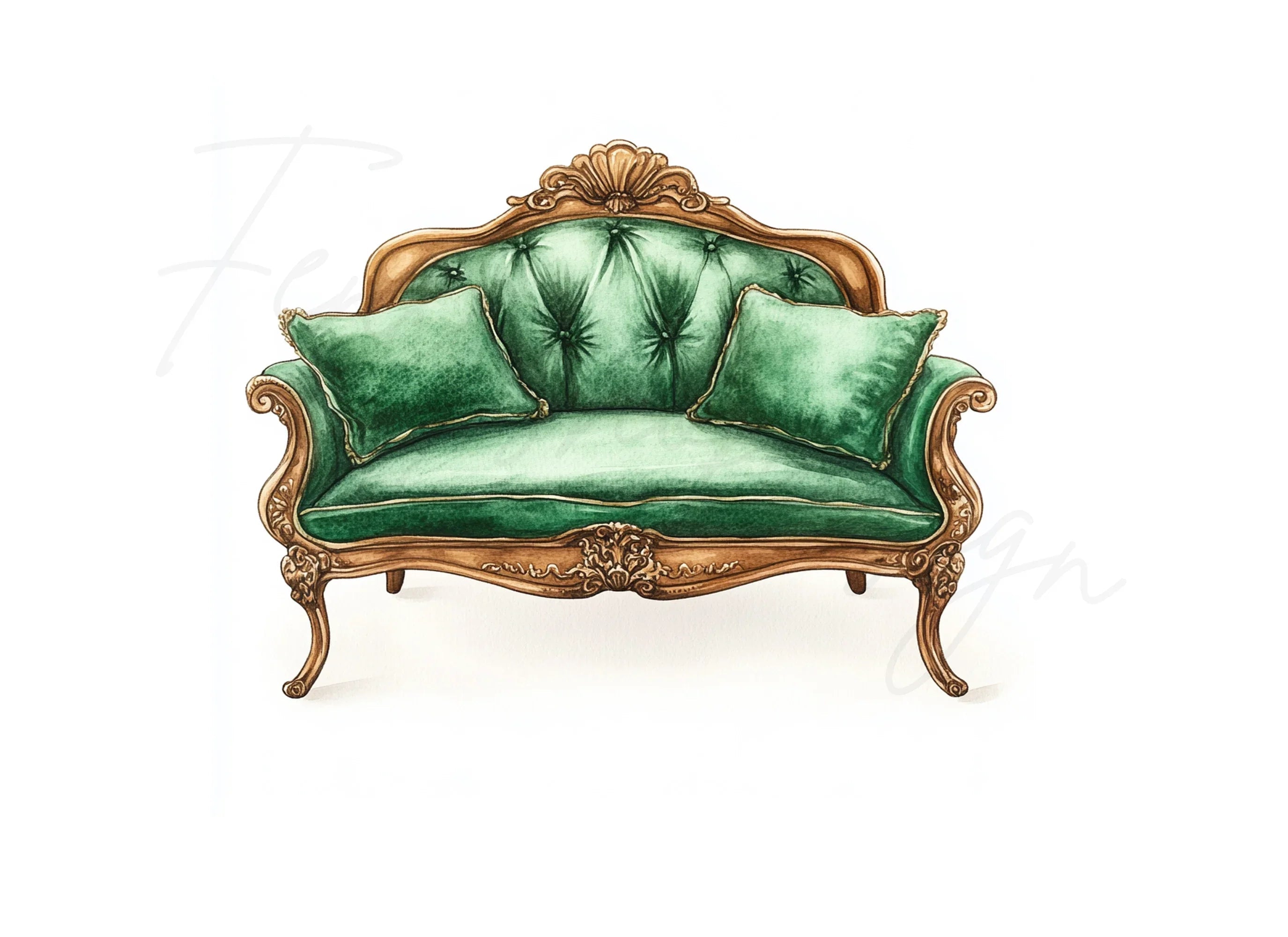 Emerald Green Sofa Clipart Bundle