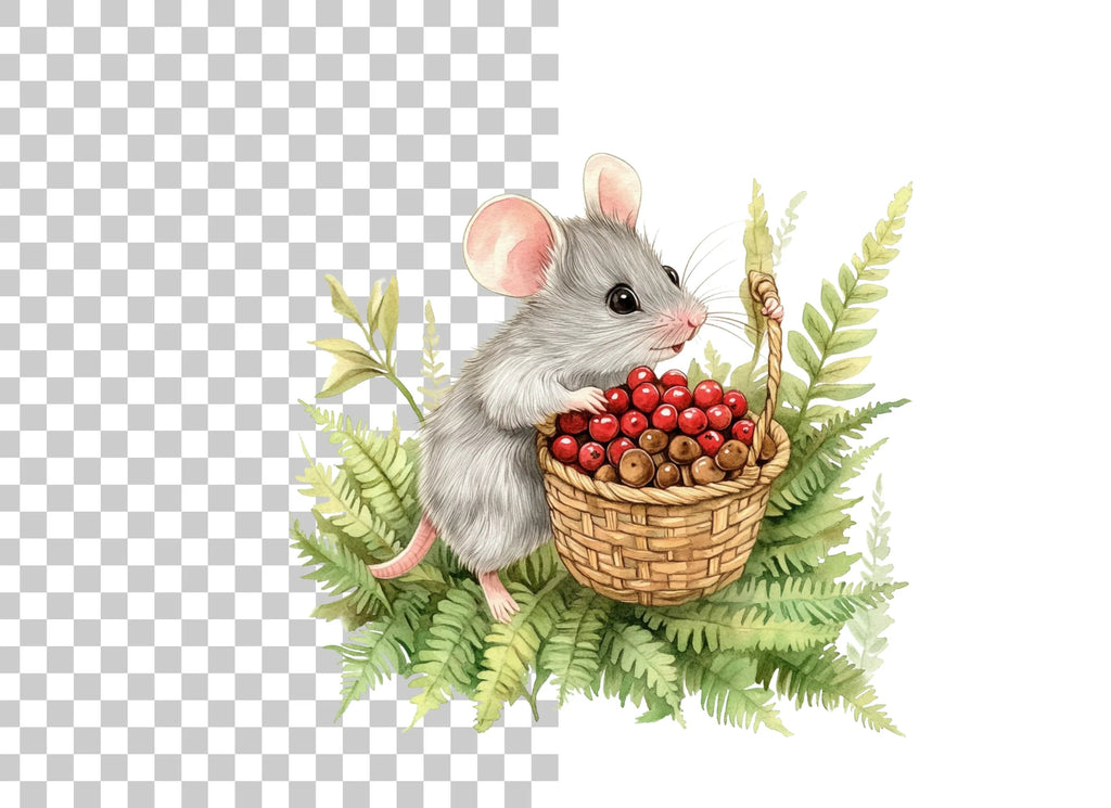 Cute Mice with Berries and Acorns Clipart Bundle