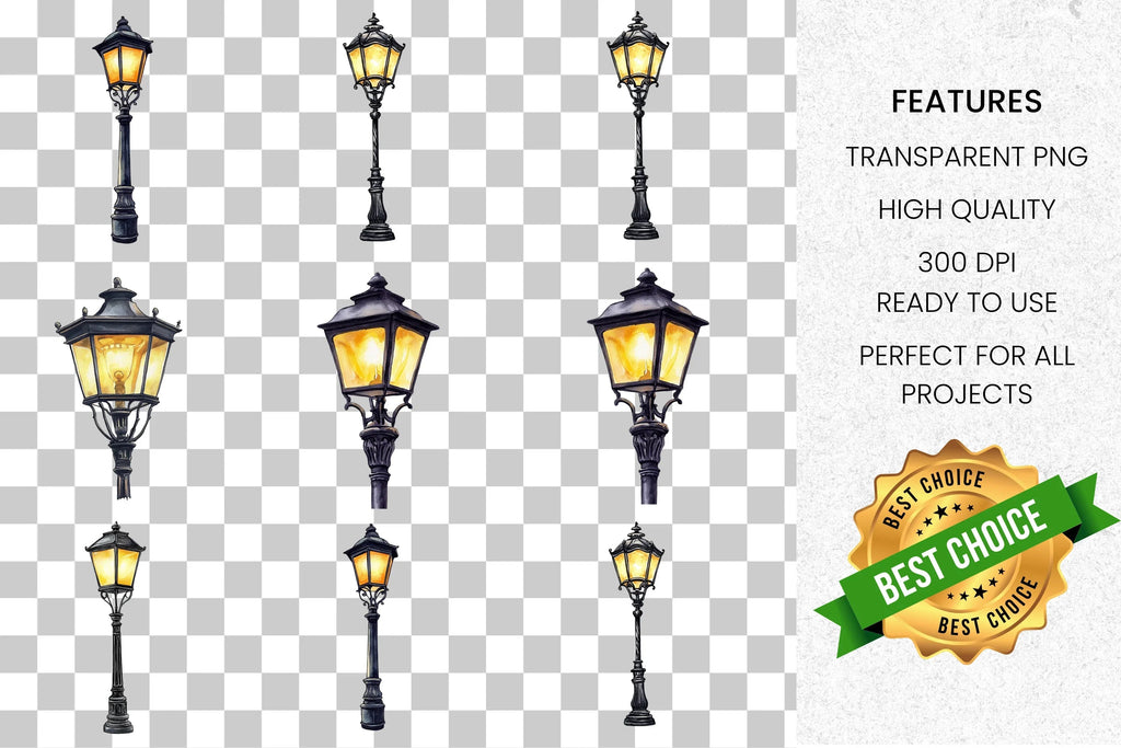 Vintage Street Lamp Clipart Bundle