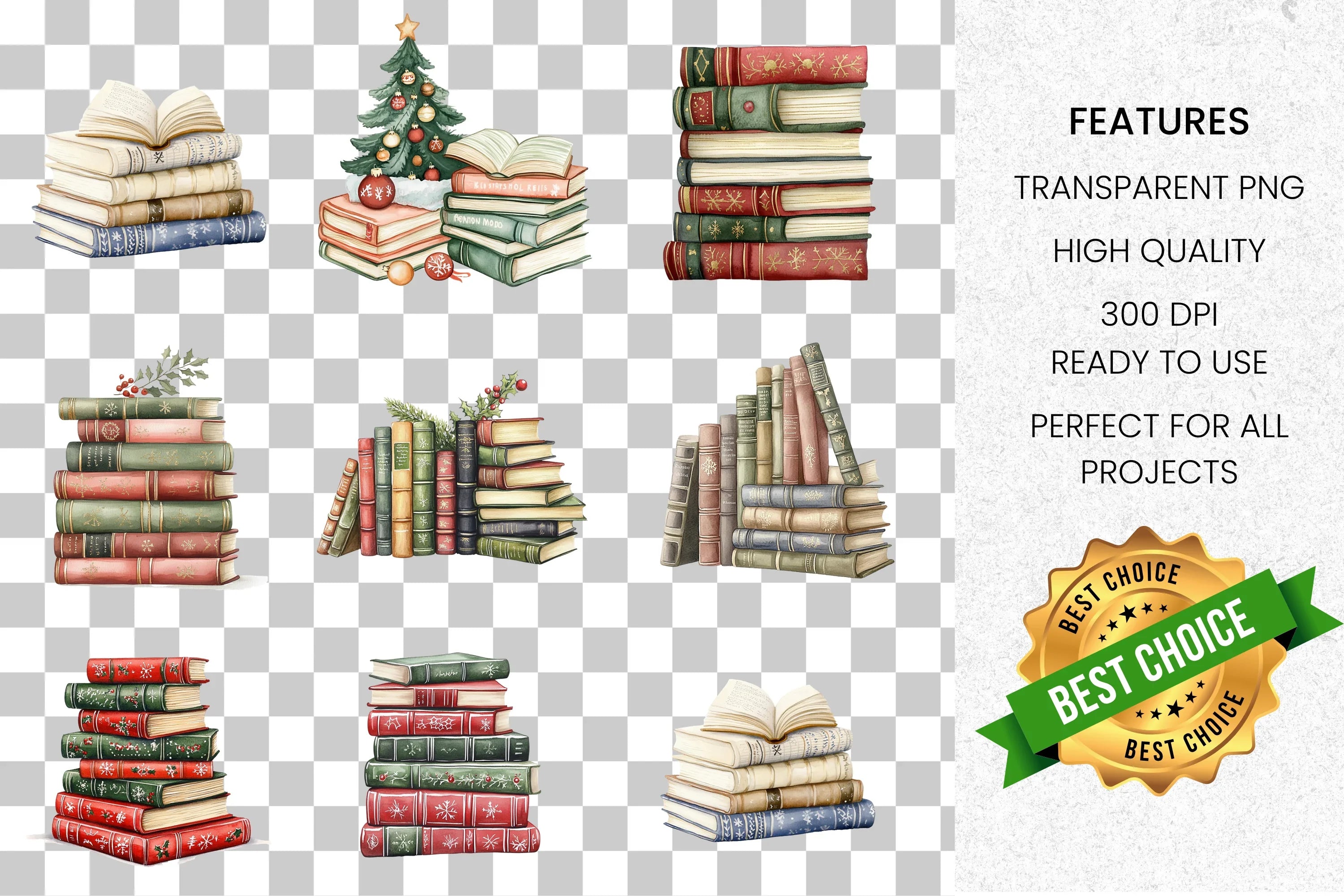 Vintage Christmas Books Clipart Bundle