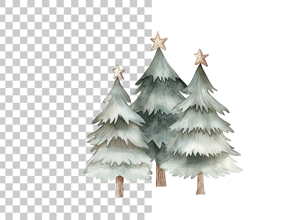 Christmas Trees with Stars Clipart Bundle