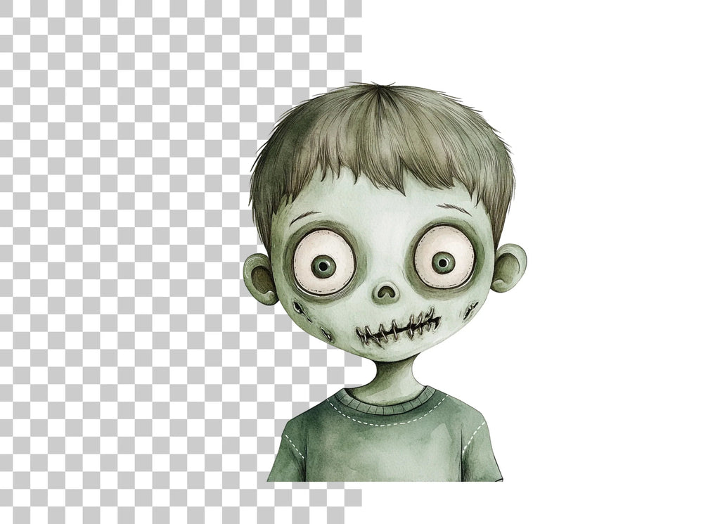 Zombie Boy Faces Clipart Bundle