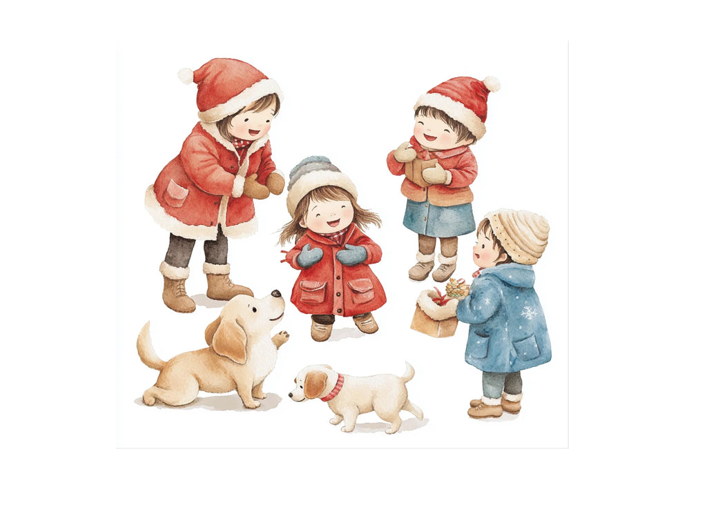 Kids and Dogs Winter Christmas Clipart Bundle