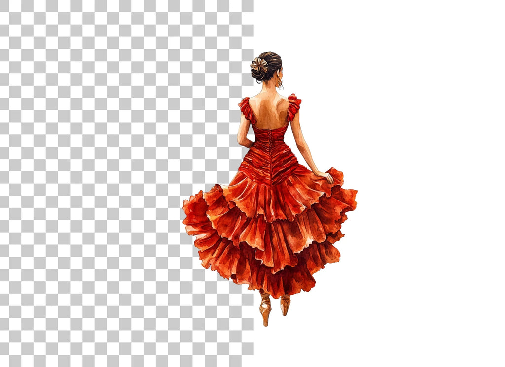 Flamenco Dancer in Red Ruffled Dress Clipart Bundle