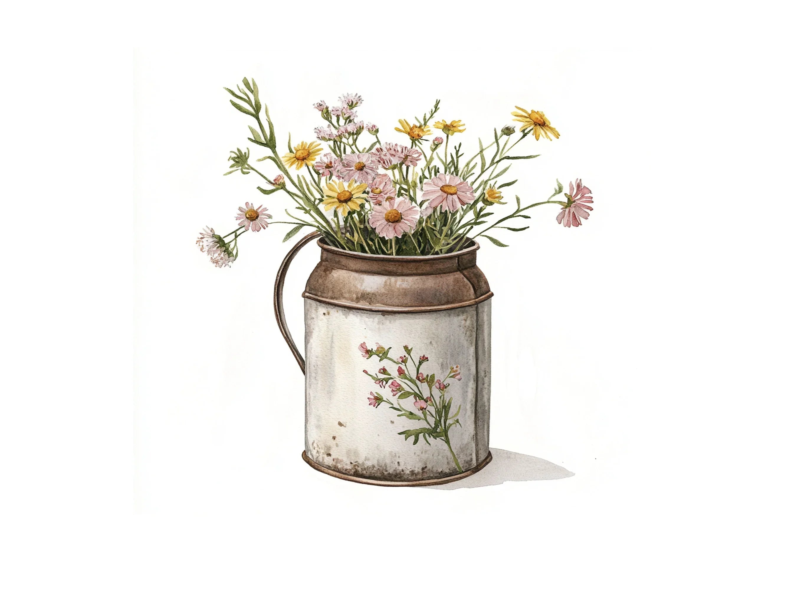 Wildflower Bouquets in Vintage Milk Cans Clipart Bundle