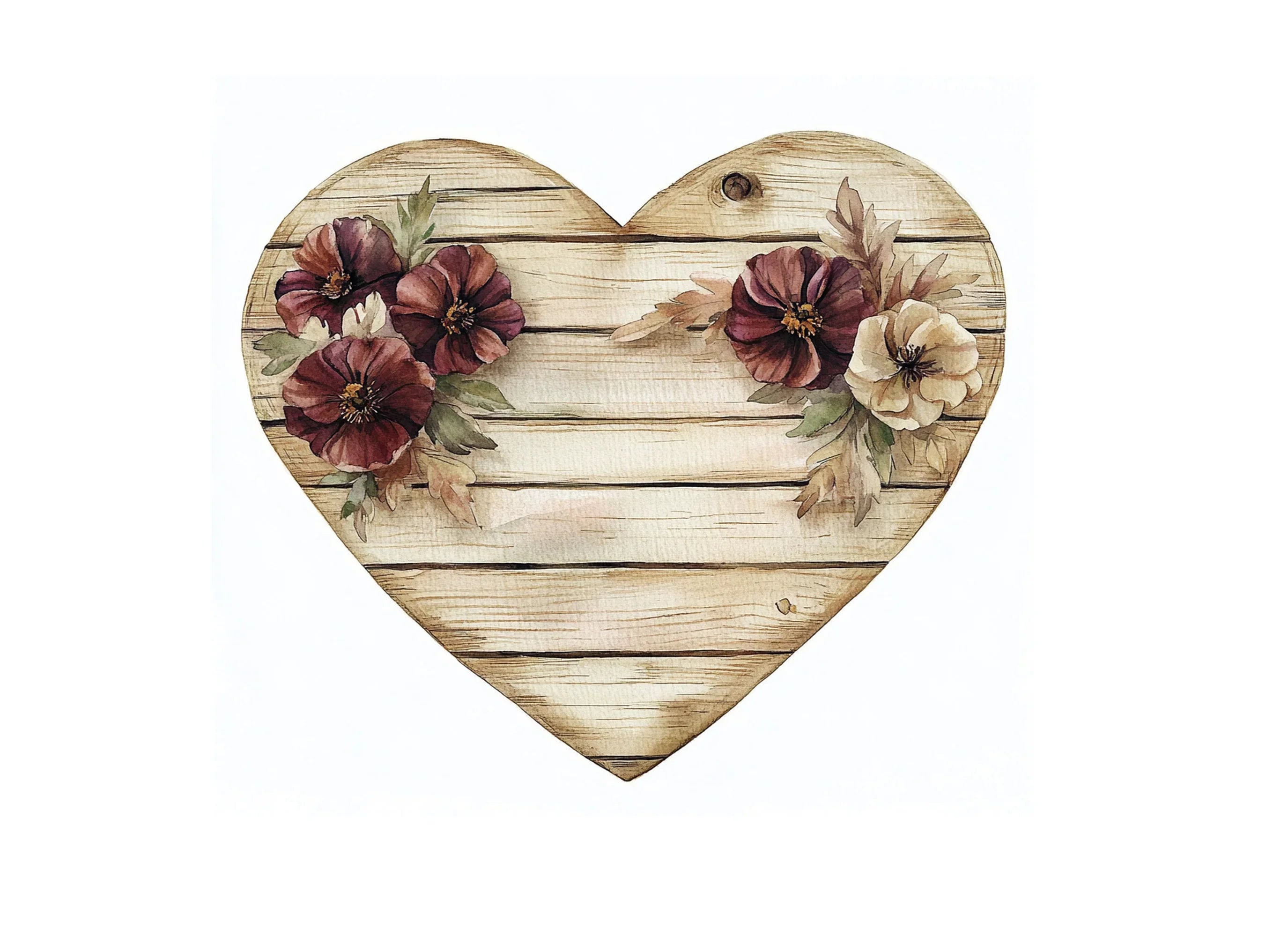 Rustic Wooden Heart Floral Clipart Bundle